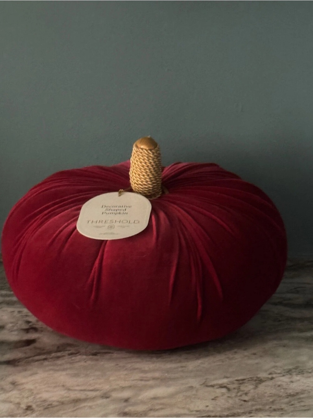 Threshold Plush Velvet Pumpkin in Deep Red with Gold Stem NWT